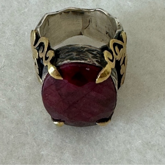 Artisan Bora Red Ruby 925 Sterling Silver and Gold Statement Ring Size 7 NWOT